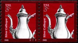US Stamp Scott # 3759 Plate # S2222 Coil Pair - 3 Cents Silver Coffeepot Issue - Picture 1 of 1
