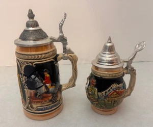 Set of (2) - German Lidded Beer Steins - Metal Lids - Bottom Stamps - Picture 1 of 12
