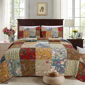 Ryleigh Patchwork Cotton Reversible Quilt Set, Bedspread, Coverlet - Picture 1 of 5