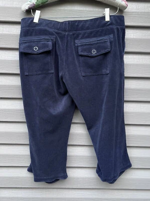 Vintage 00s Y2K Juicy Couture L Navy Terry Cloth Crop Capri Flap Pocket Pants - Image 1 of 4