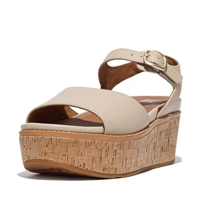 Sandalias de cuña FitFlop Eloise FT6-A20 para mujer cuero beige piedra envoltura de corcho informales Foto 1 de 4