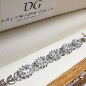 White gold finish flower design created diamond tennis bracelet gift boxed - Picture 1 of 2
