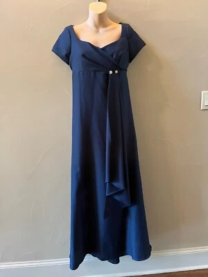 Alfred Angelo Size 2 Vtg 90s Long Dress Navy Blue Rhinestone Accent Empire Waist - Image 1 of 4