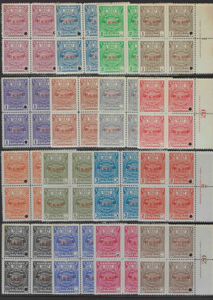 COSTA RICA TIMBRE INGRESOS ABRIGO DE ARMAS MUESTRA SOBREIMPRESA BLOQUE AGUJERO MNH 1947 Foto 1 de 1