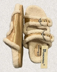 No Boundaries Women's Cozy Double Buckle Slide Sandal Shoe Rose Gold Size 10 NWT - Picture 1 of 7