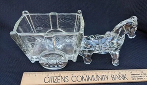 Vtg Heavy NICE Clear Glass Horse & Wagon Toothpick Holder Donkey Cart Candy Salt - Picture 1 of 8