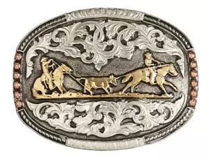 Crumrine Western Mens Belt Buckle Team Roper Silver C1001711 - Picture 1 of 1