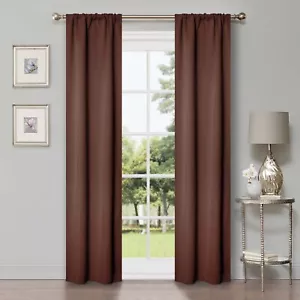 Room Darkening Rod Pocket 26" Wide Solid Blackout Window Curtains Set of 2 - Picture 1 of 70