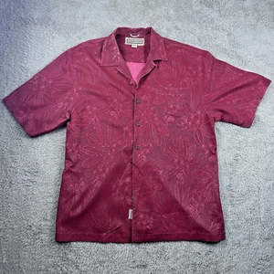 Jamaica Jaxx Men's Shirt Medium 100% Silk Floral Button-Up Camp Shirt Red Aloha - Picture 1 of 9