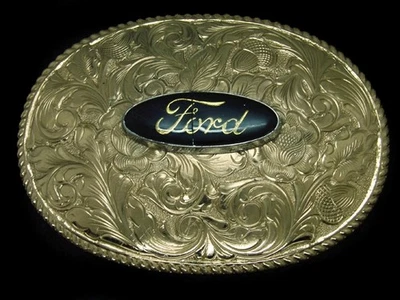 TF01165 VINTAGE AÑOS 70 **FORD MOTOR COMPANY** HEBILLA DE CINTURÓN CRUMRINE BRONCE MACIZO Foto 1 de 2