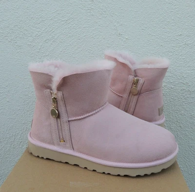 UGG PINK CLOUD SUEDE/ SHEEPSKIN BAILEY ZIP MINI BOOTS, WOMEN US 8/ EUR 39 ~NIB - Image 1 of 4