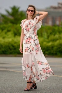 White House Black Market Size M (US 8-10) Off Shoulder White Floral Maxi Dress - Picture 1 of 11