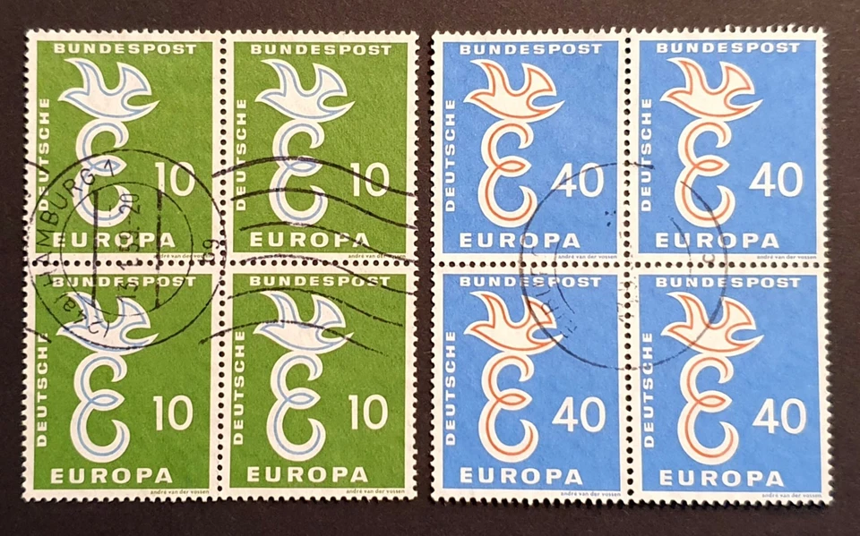 Germany Stamps 1958 Europa Dove Set of 2 in Blocks of 4 SG1212 & 1213 VFU - Image 1 of 2