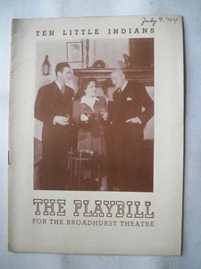 TEN LITTLE INDIANS Playbill HALLIWELL HOBBES / MICHAEL WHALEN NYC 1944 - Picture 1 of 2