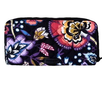 Cartera VERA BRALDEY RFID Georgia Foxwood Negra Rosa Multi Floral Acolchada Púrpura Foto 1 de 4