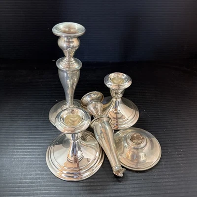 4 Gorham STERLING SILVER Weighted Candlesticks 1213g Scrap Or Keep 2 Damaged - Image 1 of 4