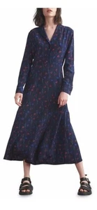 NWT $225 Thakoon Navy Tulip Print Silk Shirt Dress In Navy Size: 6 - Picture 1 of 5