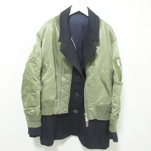 Chaqueta usada 19Aw Sacai Ma-1 Melton blusa de acoplamiento 1 verde azul marino mujeres de lujo - Imagen 1 de 8