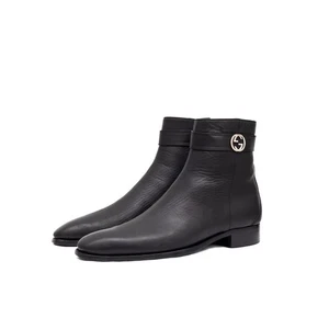 Gucci By Tom Ford Black Leather Interlocking GG Ankle Zip Side Boots US 9.5 D - Picture 1 of 13
