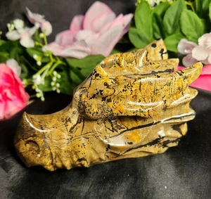 Grande 5" 549g Imagen Dendrítica Jaspe Cabeza de Dragón Calavera Cristal Piedra Talla - Imagen 1 de 16