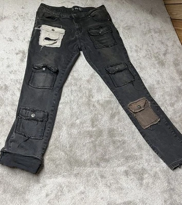 Jeans Rebel Vengeance Grunge Distressed Y2K Multi-bolsillo Talla 36x30 Foto 1 de 4