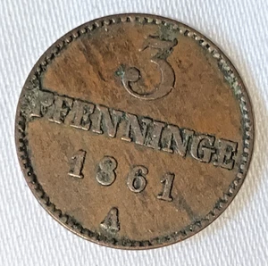 Moneda antigua Alemania 3 peniques 1861 Mecklinburg-Schwerin - Imagen 1 de 2