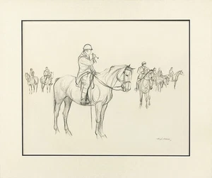 HUGH LAYMAN S&D Raro LG Original 1974 Dibujo Patrimonial FOX CAZA ESCENA GENESEO NY - Imagen 1 de 1