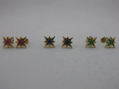 Yellow Gold Plated Polaris Colored CZ Stone Stud Earrings - Image 1 of 4