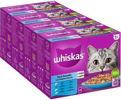 WHISKAS 1+ Nassfutter 4 Sorten Katzenfutter Fisch in Gelee 48x85g - Bild 1 von 4