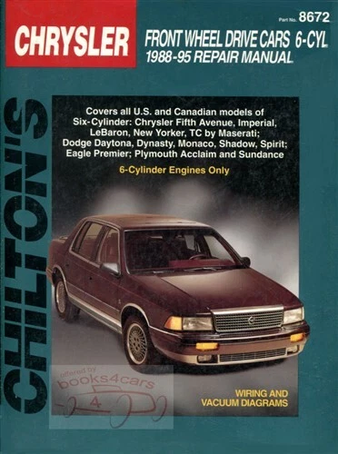 LIBRO DE REPARACIÓN MANUAL DE SERVICIO DE TIENDA CHILTON CHRYSLER DODGE PLYMOUTH V6 1988-1995 Foto 1 de 1