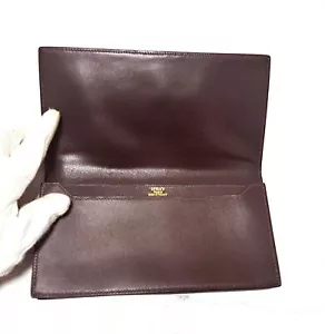 HERMES Bi-fold Wallet Long billing Leather Box Curf Dark Brown Authentic Purse - Picture 1 of 7