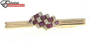 Timothy Fidge Ruby Diamonds 14k Yellow Gold Bar Brooch - Picture 1 of 7