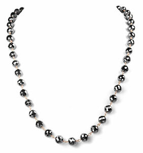 Black Diamond 6mm Jet Black Shine igl certify Bead Necklace 925 Silver Clasp AAA