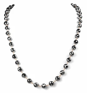 Black Diamond 6mm Jet Black Shine igl certify Bead Necklace 925 Silver Clasp AAA - Picture 1 of 3