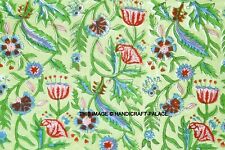 25 Yard Indian Green Floral Hand Block Print Cotton Fabric Dressmaking Sewing