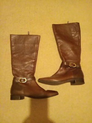 TALBOTS WOMENS BROWN LEATHER HARNESS KNEE HI RIDING BOOTS SIZE 6B - Image 1 of 4
