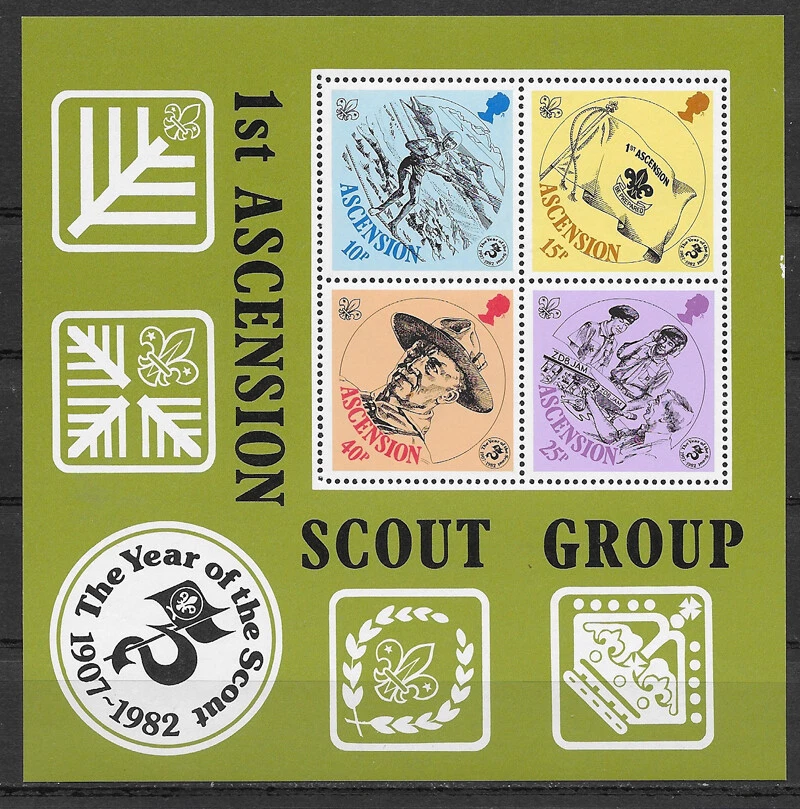ASCENSION , 1982 , BOY SCOUTS , SOUVENIR SHEET , MNH  - Image 1 of 1