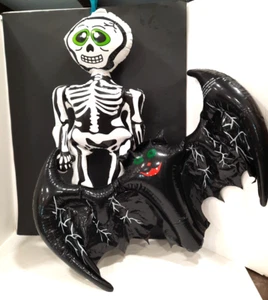 Vintage Halloween Greenbrier Int'l Inflatable Black Bat & White Skeleton Decor - Picture 1 of 9