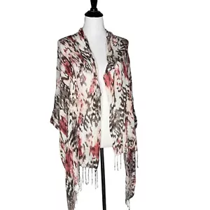 Sciarpa leggera Chicos bordo frange lancio marrone rosa BOHO rayon lana zingara - Foto 1 di 14