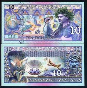 Pacific States of MMP $10 emissione privata polimero - pescatore, tartaruga marina, subacqueo F - Foto 1 di 1