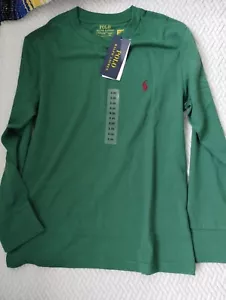 Polo Ralph Lauren Boys Cotton Jersey Long-Sleeve T-shirts Green - S8 NEW - Picture 1 of 4