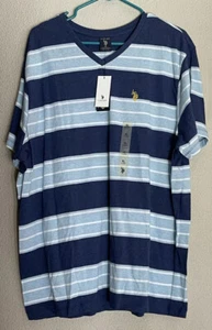 Neu mit Etikett weiches US Polo Assn. Blau, hellblau & weiß gestreiftes T-Shirt mit V-Ausschnitt XL  - Bild 1 von 6