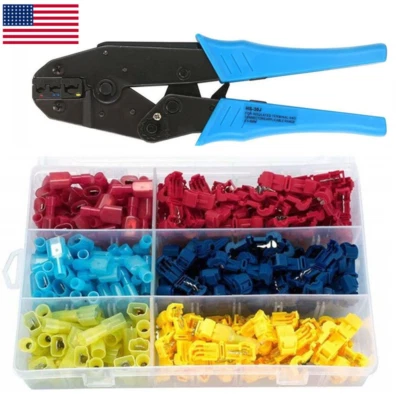 140Pc T-Tap Wire Connectors Quick Splice Electrical Butt Terminals + Crimp Plier - Image 1 of 4
