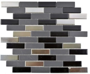 Verbund Mosaik Riemchen Keramik schwarz silber chrom Stäbchen Fliesenspiegel .. - Picture 1 of 8
