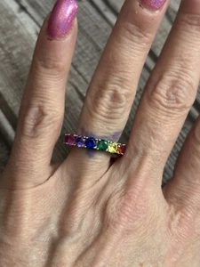 Sterling Silber Regenbogen Multi Edelstein Ewigkeit Ehering Größe 5 Stolz - Bild 1 von 7