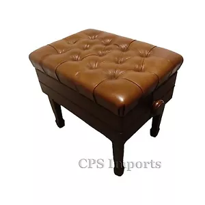 GENUINE LEATHER Walnut High Polish Adjustable Piano Bench/Stool/Chair - Picture 1 of 4