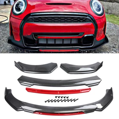 For Mini Cooper Car Front Bumper Lip Spoiler Body Kit Carbon Fiber Look& Red Foto 1 de 4