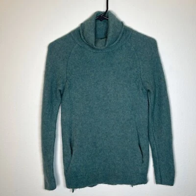 MAX STUDIO Sweater 100% Cashmere Women's Sz XS Turtleneck Pockets Heather Green - Image 1 of 4