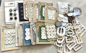 Antique Abalone + Mother Of Pearl Shell Belt Buckles & Buttons Lot NOC - Picture 1 of 8