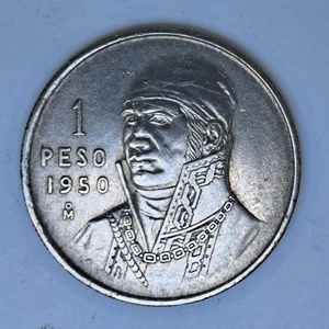 Mexico 1950 1 One Peso Un Silver Coin MO Free Shipping #SA29 - Picture 1 of 3